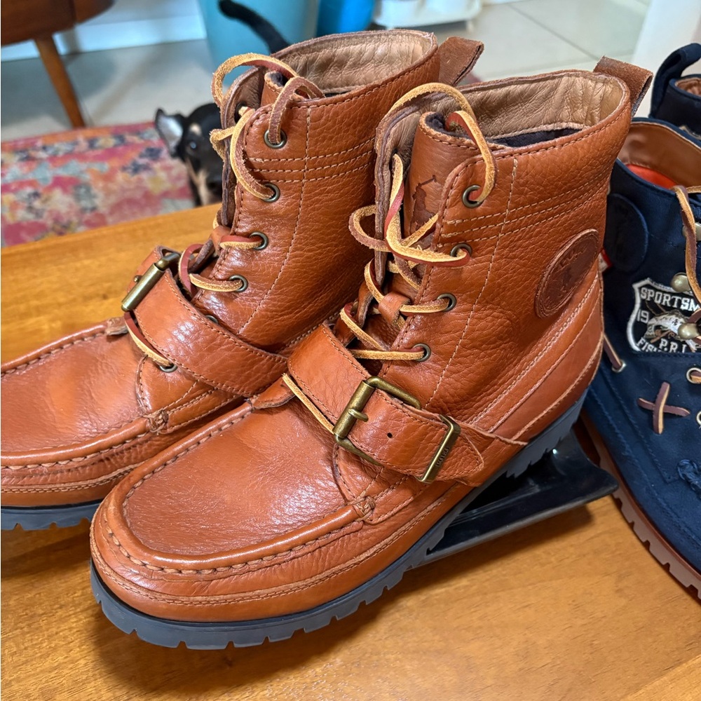 Polo by Ralph Lauren Cognac Brown Leather Chukka Boots with Buckle